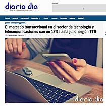 El mercado transaccional en el sector de tecnologa y telecomunicaciones cae un 13% hasta julio, segn TTR